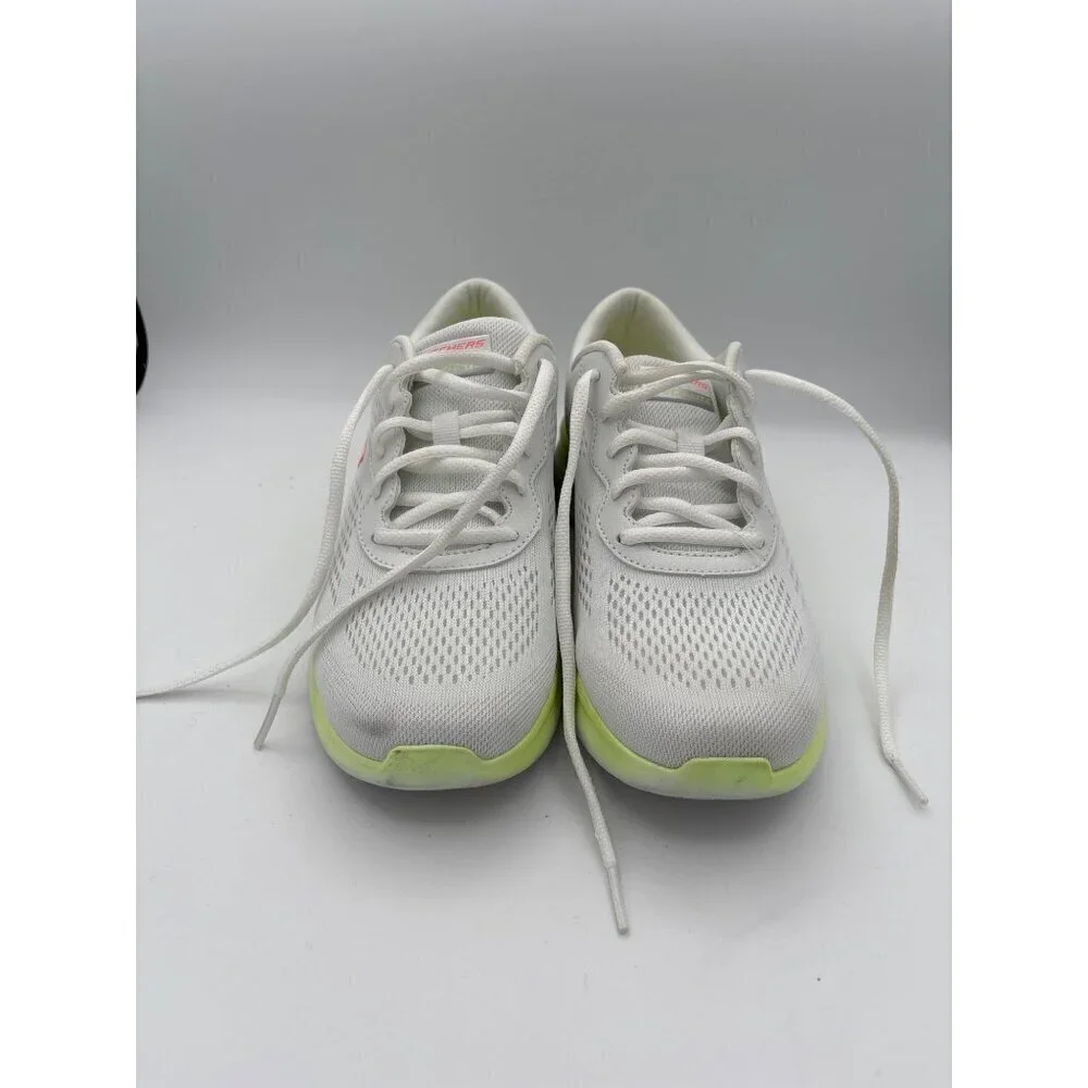 Skechers Womens Air-Cooled Memory Foam Athletic Shoes Size 7.5 White & Neon